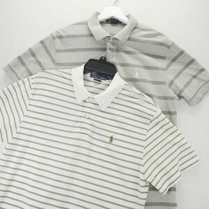 Polo Ralph Lauren Mens Striped Polo Shirts Lot of 2 Grey Olive Green Medium M